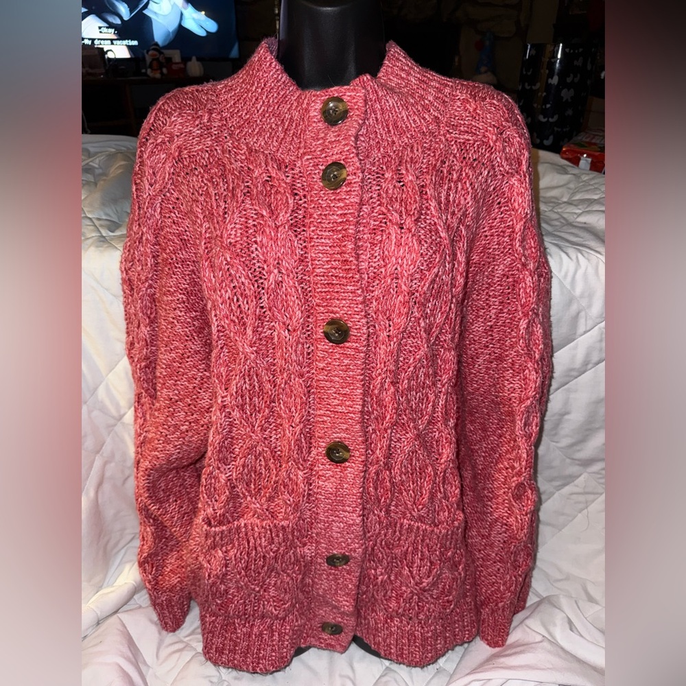 Talbots MARL CABLE KNIT MOCKNECK CARDIGAN